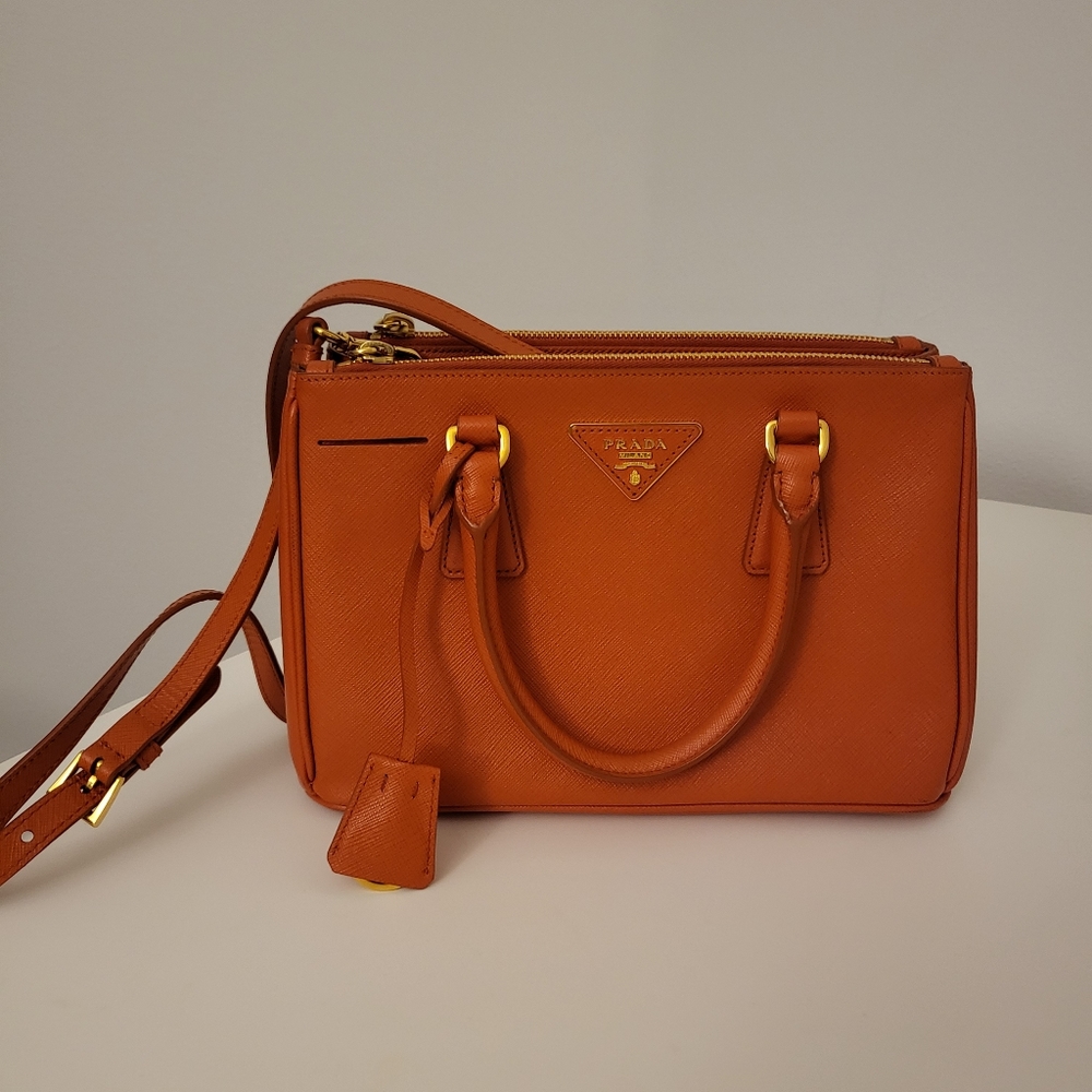 Prada Galleria Saffiano leather small tote crossbody bag in orange